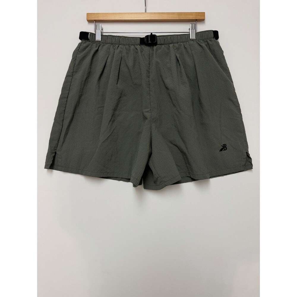 Vintage Brooks Mens Running Shorts Mens Large Green Grid Belted Mesh Liner 5"
